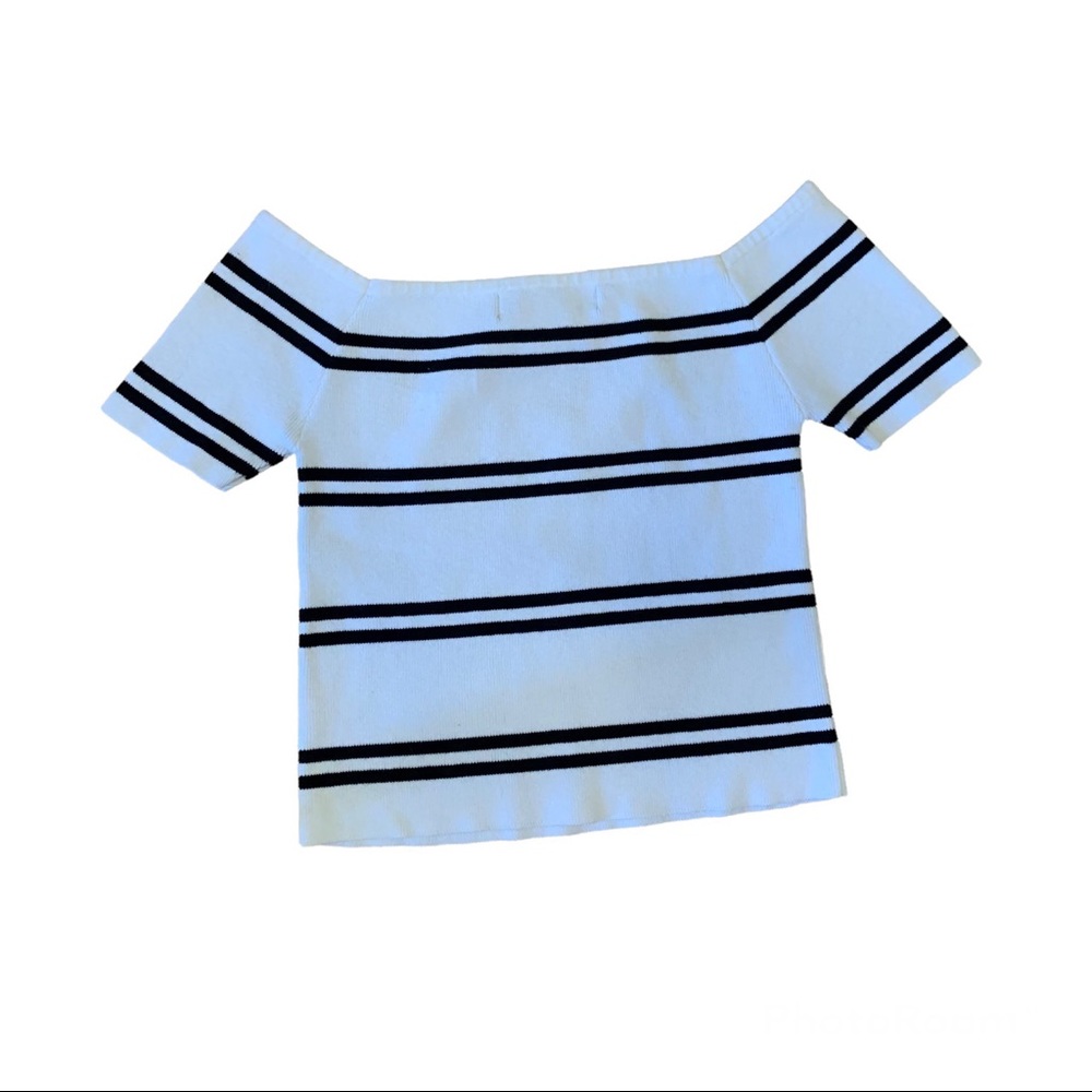Forever 21 White Striped Off Shoulder Medium Crop Top - Picture 2 of 4